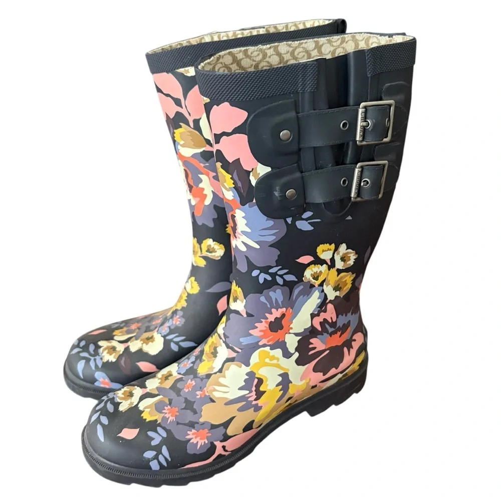 Chooka Garden Floral Rainboots Cottagecore Blue Floral Gardening Sz 7